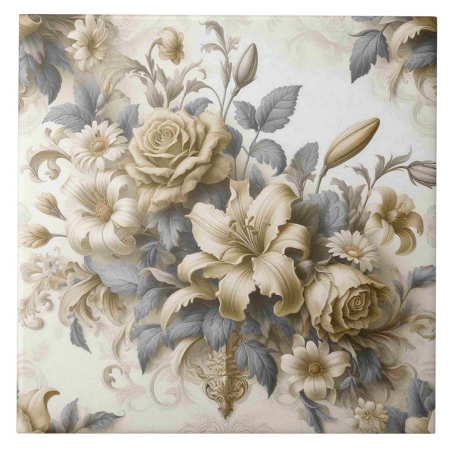 Antique Tinge Yellow Floral Perfection Tile (Front)