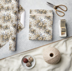 Antique Tinge Yellow Floral Perfection Wrapping Paper
