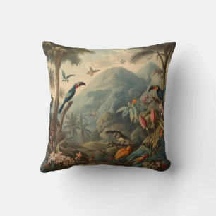 Antique Toucan & Misty Jungle Botanical Cushion