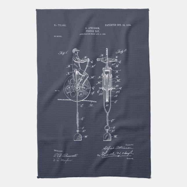 Antique Toy 1904 Patent Drawing Tea Towel (Vertical)