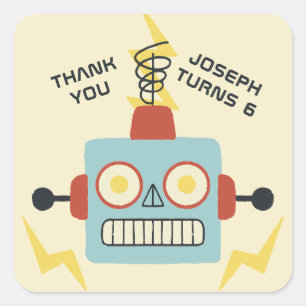 Antique Toy Robot Birthday Favor Square Sticker