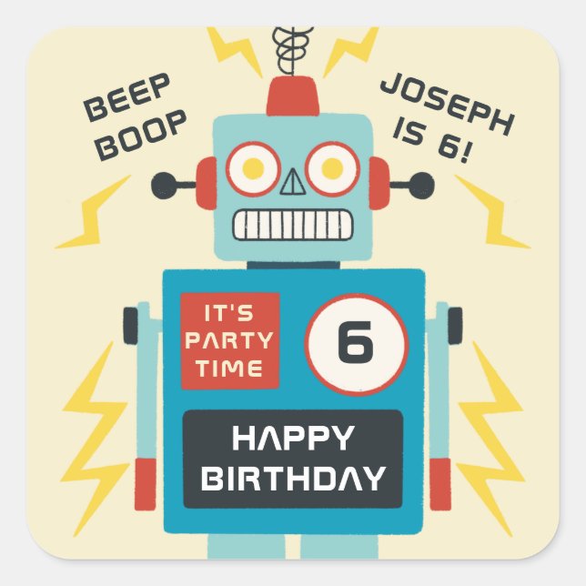 Antique Toy Robot Birthday Square Sticker (Front)