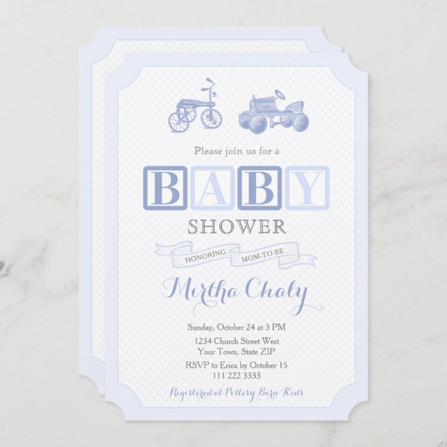 Antique Toys ABC Blocks Timeless Boy Baby Shower Invitation (Front/Back)