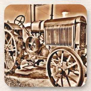 Antique Tractor Farm Equipment Classic Sepia Coaster
