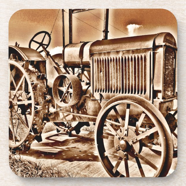 Antique Tractor Farm Equipment Classic Sepia Coaster (Front)