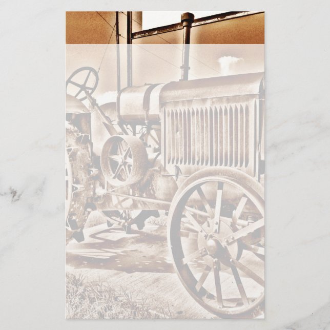 Antique Tractor Farm Equipment Classic Sepia Stationery (Front)