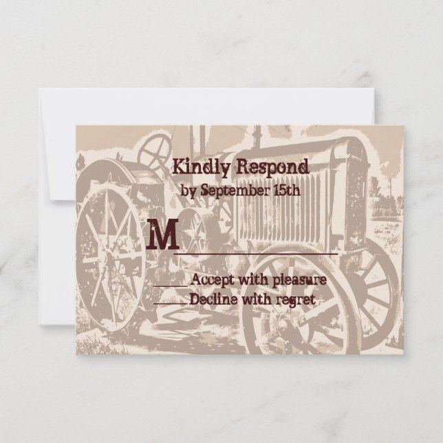 Antique Tractor Farm Wedding RSVP Cards (Front)