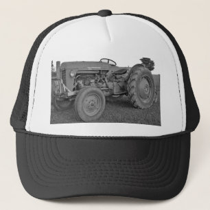 Antique Tractor in Black and White Cap