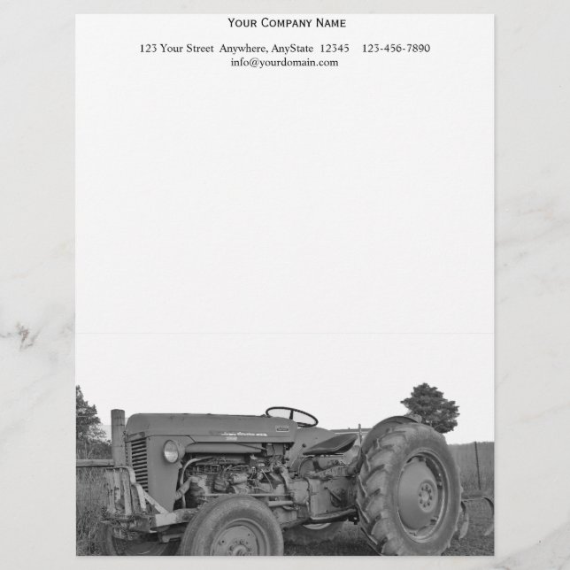 Antique Tractor in Black and White Letterhead Template (Front)