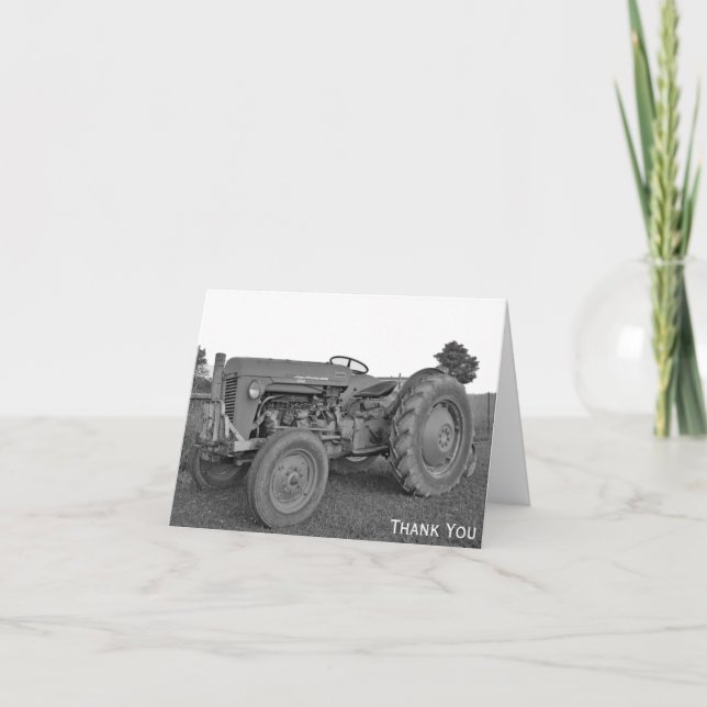 Antique Tractor in Black and White Thank You card (Front)