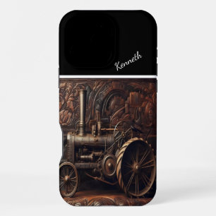 Antique Tractor On Leather iPhone 16 Pro Max Case