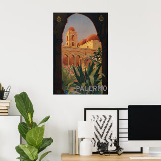 Antique Travel Poster Palermo Italy 1920