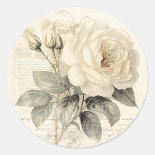 Antique Treasures, Cream Shabby Chic Classic Round Sticker