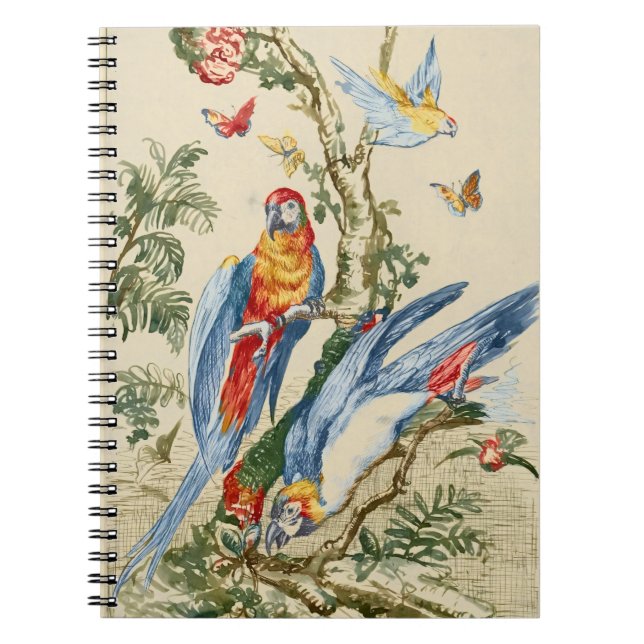 Antique Tropical Parrot and Butterfly Fine Art Notebook (Front)