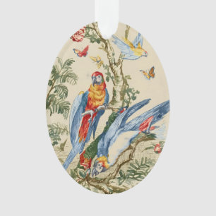 Antique Tropical Parrot and Butterfly Fine Art Ornament