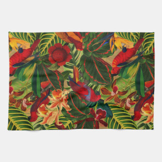 Antique Tropical Parrots Jungle Pattern Tea Towel