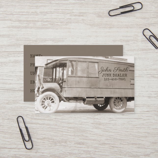 Antique Truck Sepia Junk Dealer Background Business Card (Front/Back In Situ)