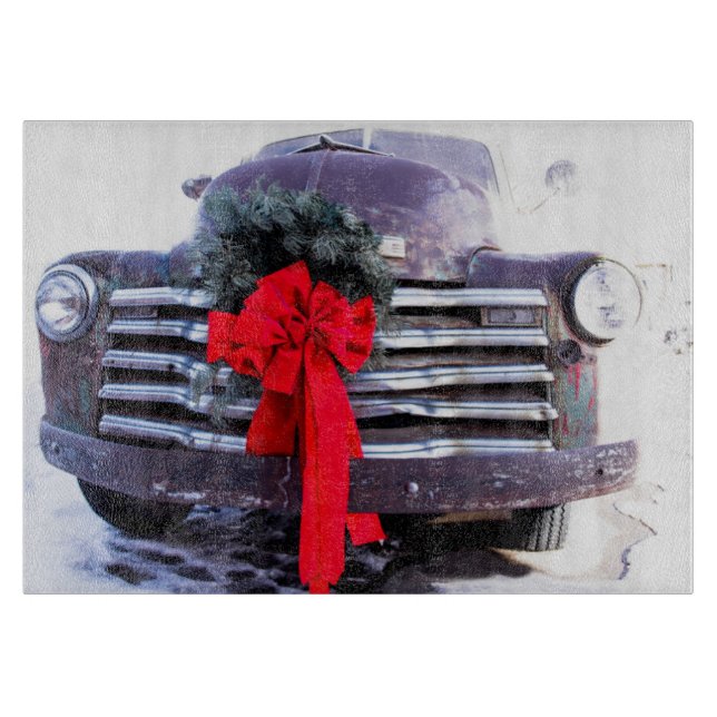 Antique Truck with Festive Christmas Wreath Cutting Board (Front)