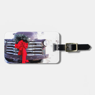 Antique Truck with Festive Christmas Wreath Luggage Tag