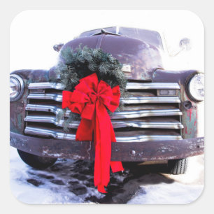 Antique Truck with Festive Christmas Wreath Square Sticker