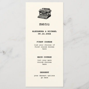 Antique Typewriter Wedding Menu