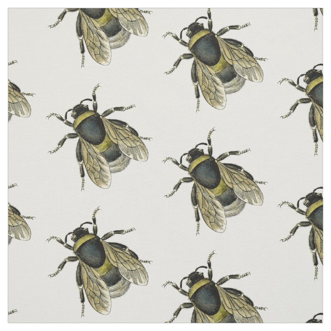 Antique Typographic Vintage Honey Bee Illustration Fabric (Swatch)
