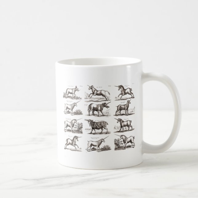 Antique Unicorn Engraving Vintage Zoology Specimen Coffee Mug (Right)