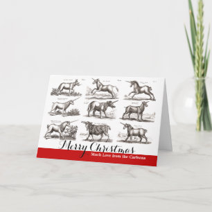 Antique Unicorn Engraving Vintage Zoology Specimen Holiday Card