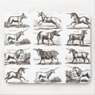 Antique Unicorn Engraving Vintage Zoology Specimen Mouse Pad