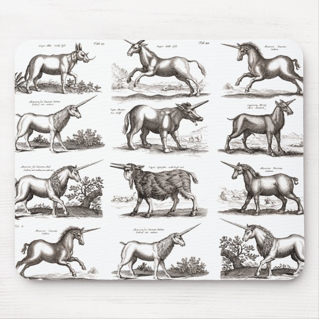 Antique Unicorn Engraving Vintage Zoology Specimen Mouse Pad (Front)