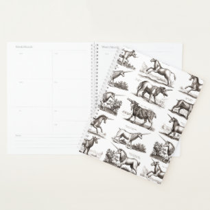 Antique Unicorn Engraving Vintage Zoology Specimen Planner