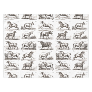 Antique Unicorn Engraving Vintage Zoology Specimen Tablecloth