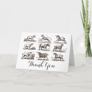 Antique Unicorn Engraving Vintage Zoology Specimen Thank You Card