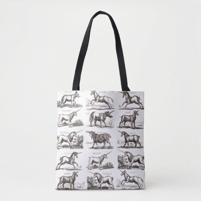 Antique Unicorn Engraving Vintage Zoology Specimen Tote Bag (Front)