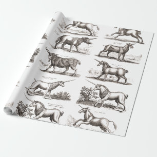 Antique Unicorn Engraving Vintage Zoology Specimen Wrapping Paper