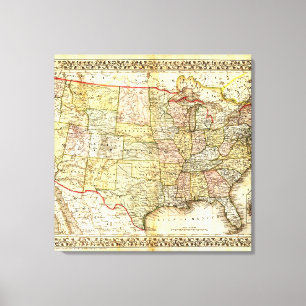 Antique United States Vintage Map Illustration Canvas Print