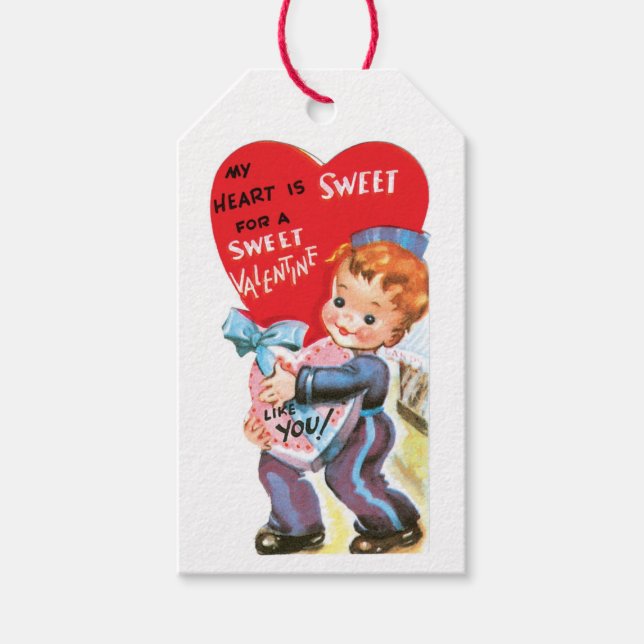 Antique Valentine Boy Heart Gift Tags (Front)