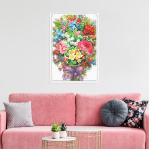 Antique Valentine, Colorful Bouquet, CIrca 1875 Canvas Print