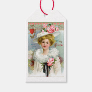 Antique Valentine Pink Floral Lady Gift Tags