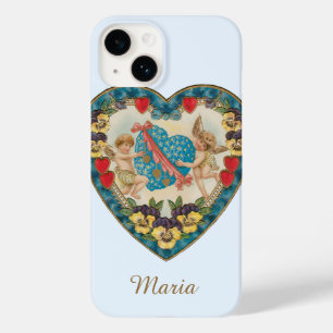 Antique Valentine's Day, Vintage Angels in a Heart Case-Mate iPhone 14 Case