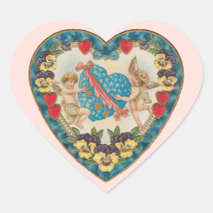 Antique Valentine's Day, Vintage Angels in a Heart Sticker