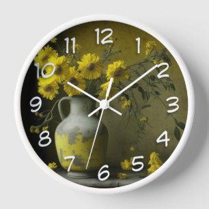 Antique Vase of Yellow Flowers Clock