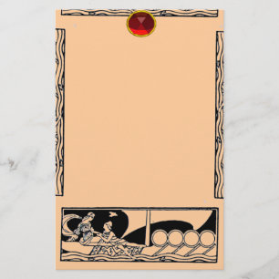 ANTIQUE VESSEL AND LOVERS Ruby Gem Black Peach Stationery