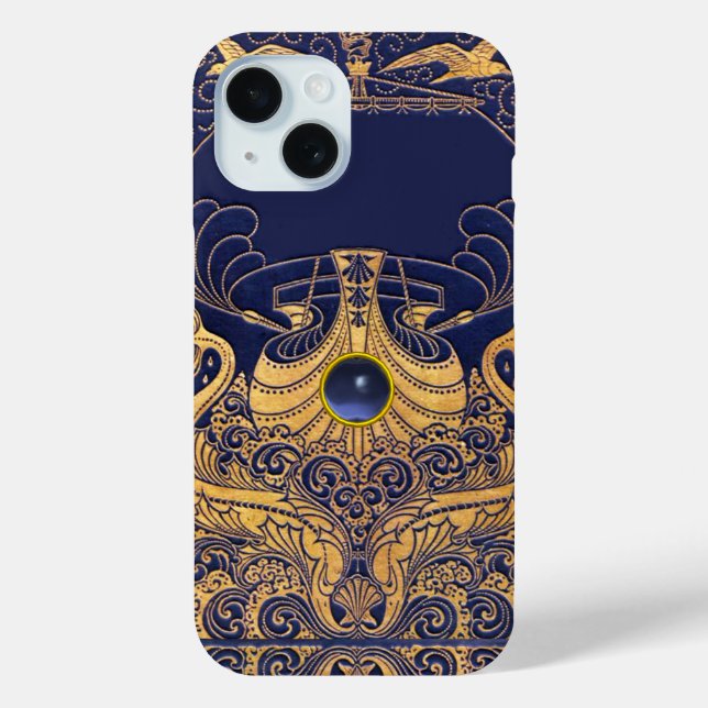 Antique Vessel,Dolphins,Gold,Nautical ,Navy Blue Case-Mate iPhone Case (Back)