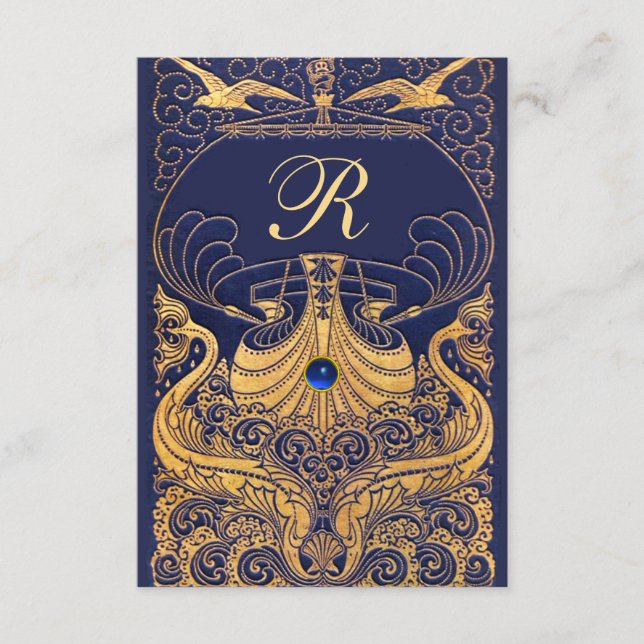 Antique Vessel,Dolphins,Gold,Navy Blue  Enclosure Card (Front)