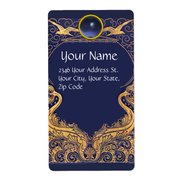 Antique Vessel,Dolphins,Gold,Navy Blue Monogram (Front)