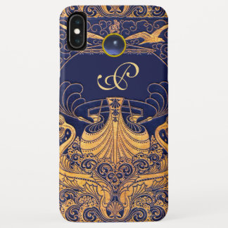 Antique Vessel,Dolphins,Gold,Navy Blue Monogram Case-Mate iPhone Case