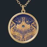 Antique Vessel,Dolphins,Gold,Navy Blue Nautical Gold Plated Necklace<br><div class="desc">Elegant and classy vintage style nautical design with a bright 3d gem stone easily customisable with your own  initials  and text,  3D graphics and digital graphic elaboration  by Bulgan Lumini .</div>