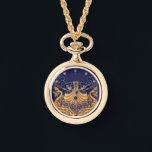 Antique Vessel,Dolphins,Gold,Navy Blue Nautical Watch<br><div class="desc">Elegant and classy vintage style nautical design with a bright 3d gem stone .3D graphics and digital graphic elaboration  by Bulgan Lumini .</div>