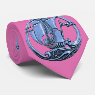 ANTIQUE VESSEL ,SEA WAVES, NAUTICAL Navy Blue Pink Tie
